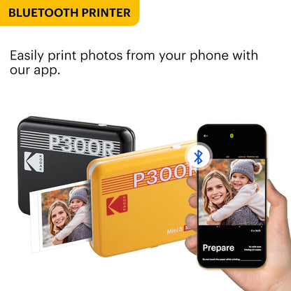 KODAK Mini 3 Retro 4PASS Portable Photo Printer (3X3 Inches) + 8 Sheets, Yellow