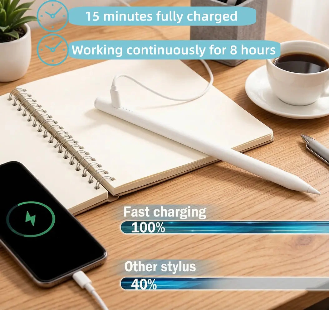 Stylus Pen for Ipad ,15 Mins Fast Charging Palm Rejection Tilt Sensitivity Works with Ipad Air 3/4/5 Mini 5/6 6/7/8/9/10 Pro 11" 12.9" White