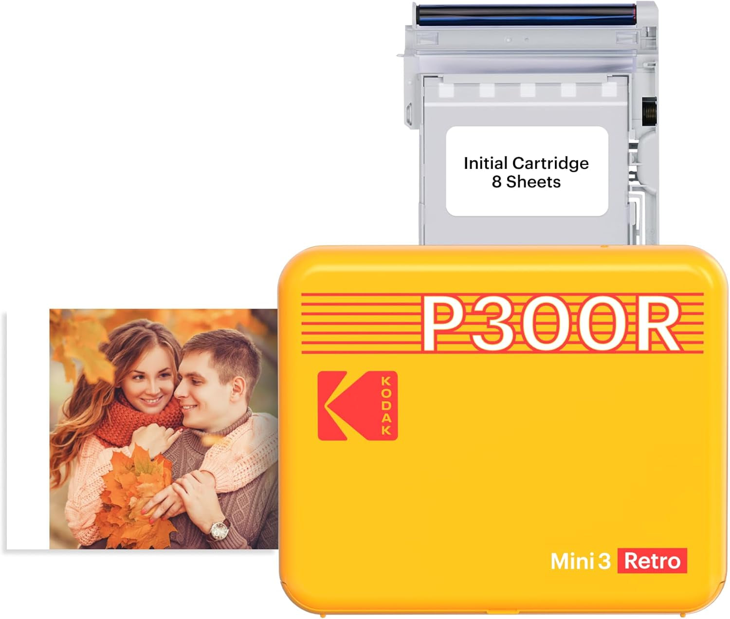 KODAK Mini 3 Retro 4PASS Portable Photo Printer (3X3 Inches) + 8 Sheets, Yellow