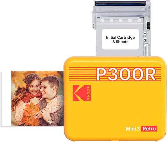 KODAK Mini 3 Retro 4PASS Portable Photo Printer (3X3 Inches) + 8 Sheets, Yellow