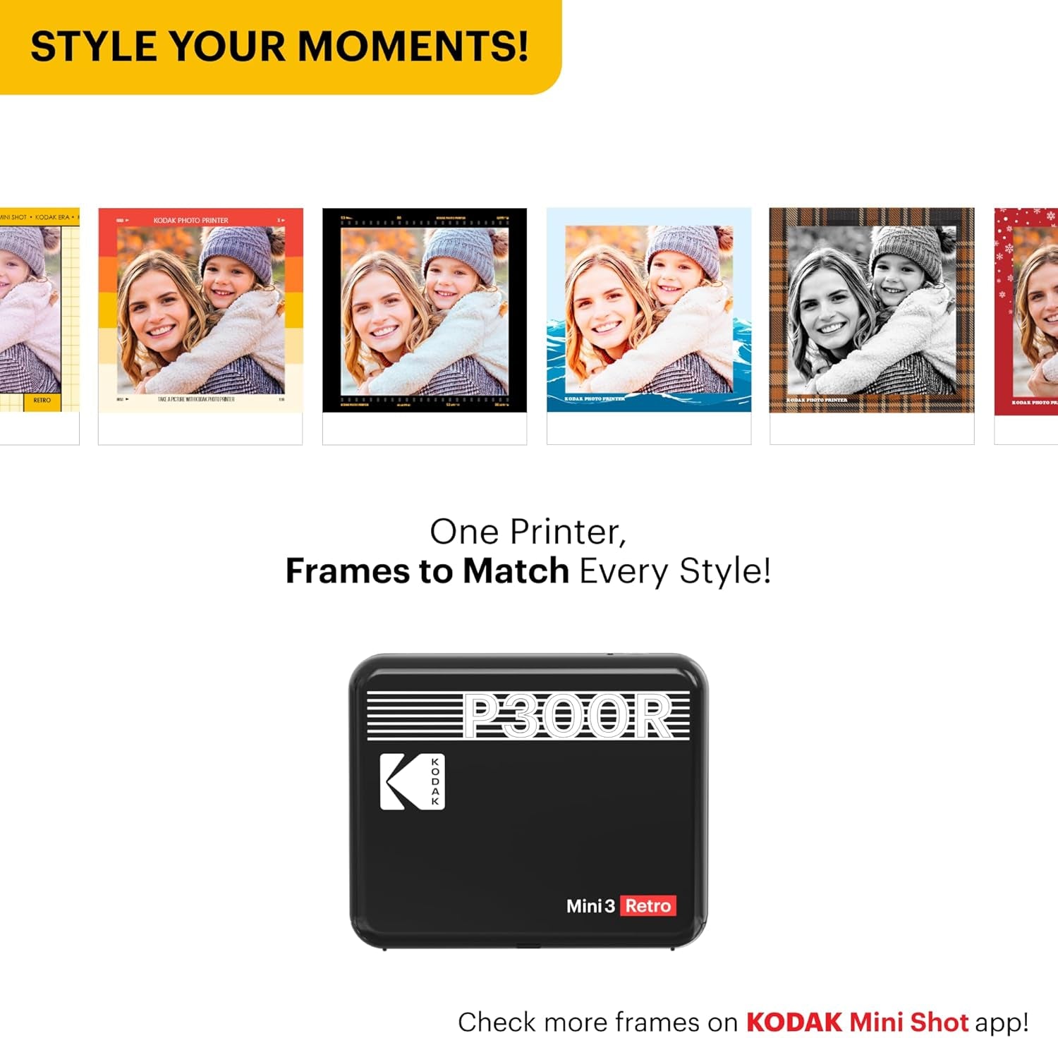 KODAK Mini 3 Retro 4PASS Portable Photo Printer (3X3 Inches) + 8 Sheets, Yellow