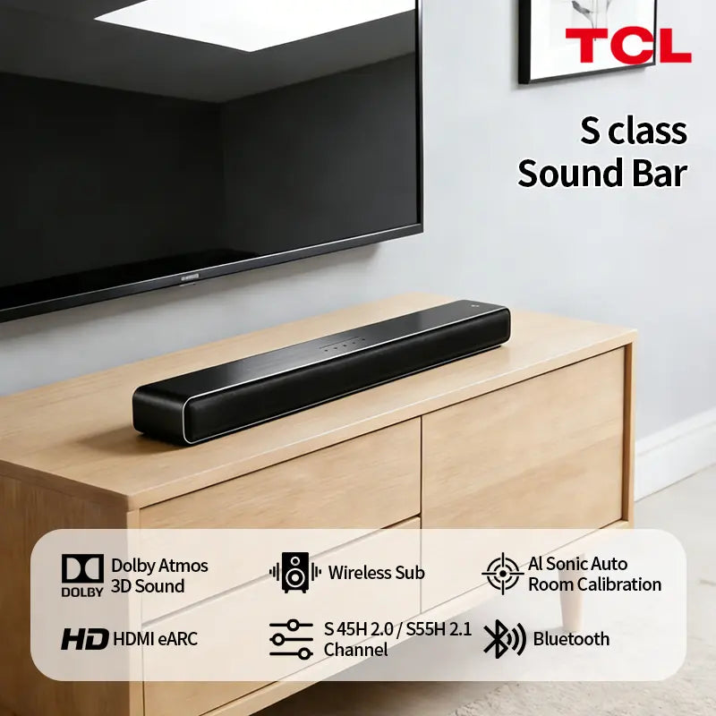 TCL S55H 2.1 / S45H 2.0 Sound Bar with Wireless Subwoofer for Smart TV | Dolby Atmos DTS:X Auto Room Calibration| 220W Power Wireless Bluetooth Home Theater Audio | App Control & Remote Control | Latest Model