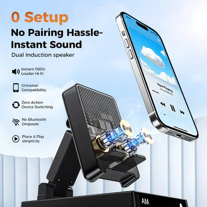 [Mothersdaygift]Chifenchy 5-In-1 Induction Bluetooth Speaker Stand with Alarm Clock, 360° Adjustable Smartphone Tablet Holder & Colorful Ambient Light,Gifts for Friends, Family,Tiktokshopholidayhaul