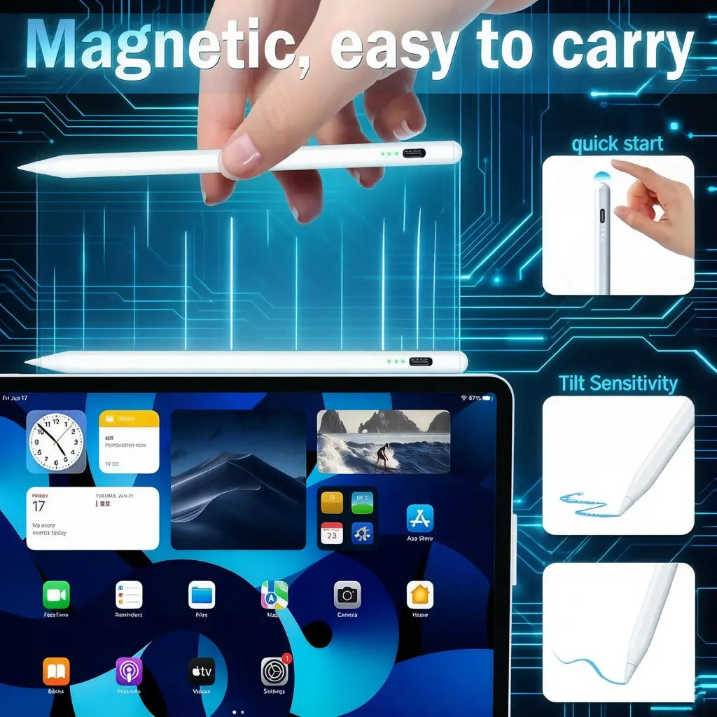 Stylus Pen for Ipad ,15 Mins Fast Charging Palm Rejection Tilt Sensitivity Works with Ipad Air 3/4/5 Mini 5/6 6/7/8/9/10 Pro 11" 12.9" White