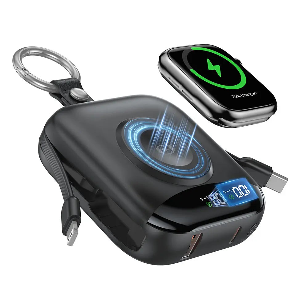 10000Mah Portable Charger Power Bank, 3-In-1 Wireless Battery Pack with Built-In USB-C & Lightning Cables, 22.5W Fast Charging, LED Display for Iphone, Apple Watch & Android Chargeable