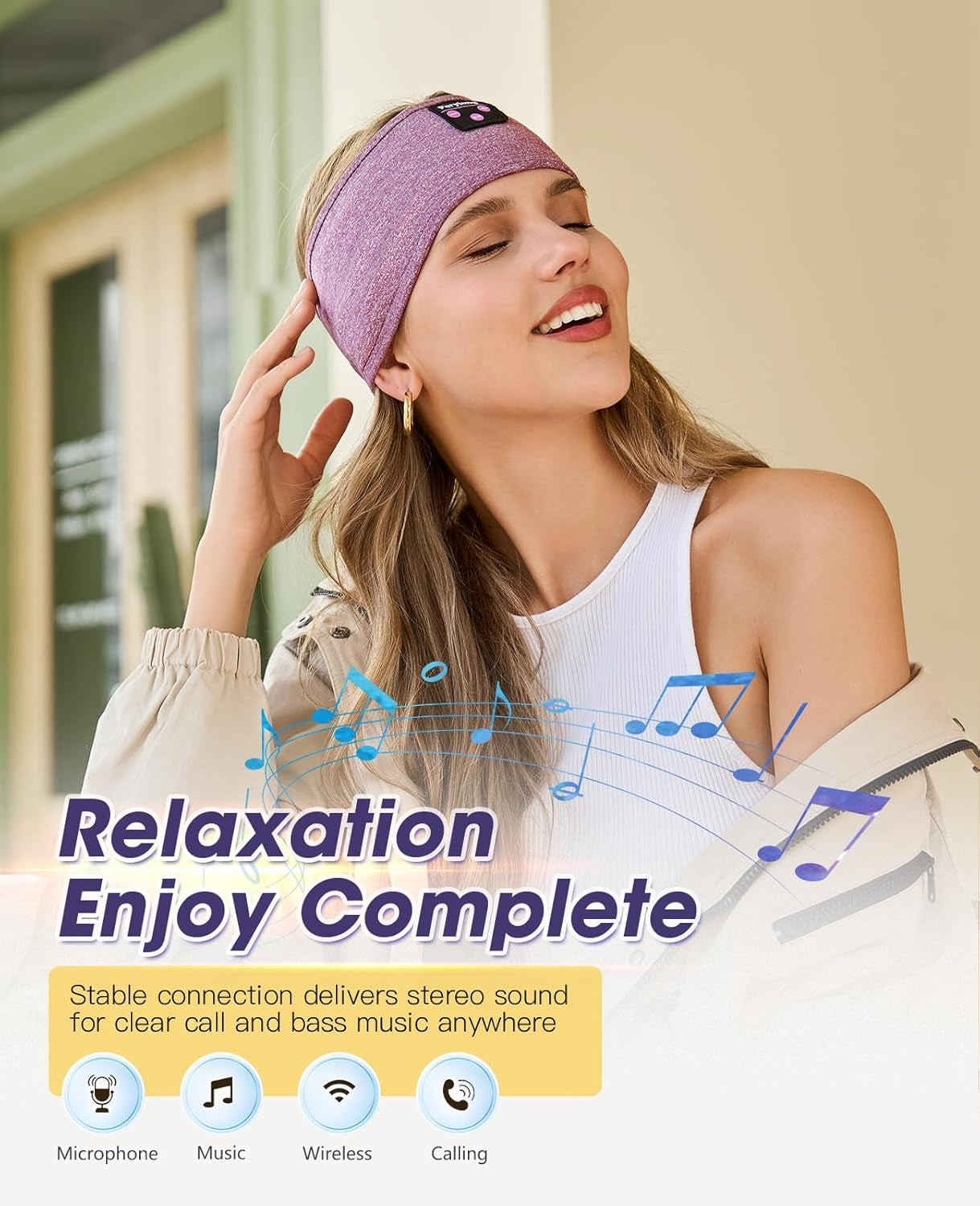 Bluetooth Headband with Wireless Sleeping Earbuds for Side Sleepers, Workout, Running, Insomnia, Travel, Yoga